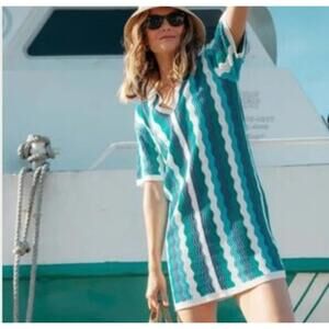 HYACINTH HOUSE Tuckernuck blue green knit short sleeve mini dress sz L